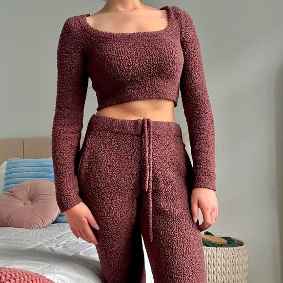 SKIMS Cozy Knit Lounge Teddy Set in Chocolate Brown - Picture 1 of 7